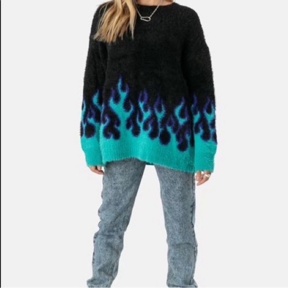 Adika “Slow burn” flame sweater in black blue & purple, made famous on TikTok - Picture 13 of 15